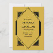 Champagne Gold & Noir Art Deco Wedding Photo Einladung (Vorderseite)