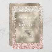 Champagne Gold Pink White Glitzy Glitzer Einladung (Vorne/Hinten)
