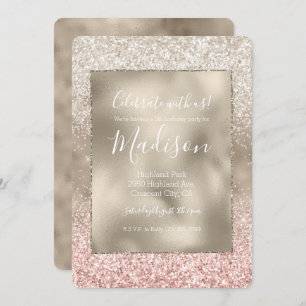 Champagne Gold Pink White Glitzy Glitzer Einladung