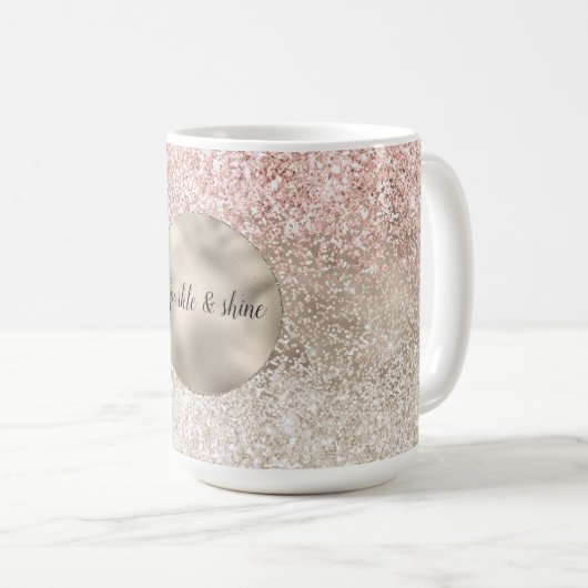 Champagne Gold Pink White Glitzy Glitzer Kaffeetasse (VorderseiteRechts)