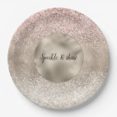 Champagne Gold Pink White Glitzy Glitzer Pappteller (Vorderseite)