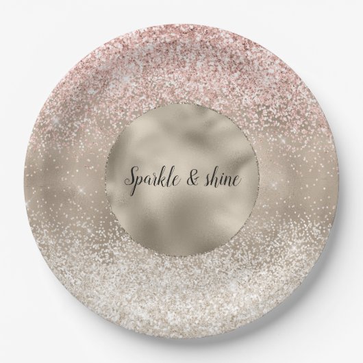 Champagne Gold Pink White Glitzy Glitzer Pappteller (Vorderseite)