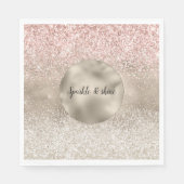 Champagne Gold Pink White Glitzy Glitzer Serviette (Vorderseite)