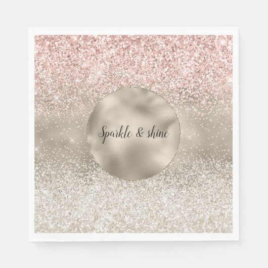 Champagne Gold Pink White Glitzy Glitzer Serviette (Vorderseite)