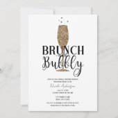 Champagne Gold Schwarz-weiß Bubbly Brautparty Einladung (Vorderseite)