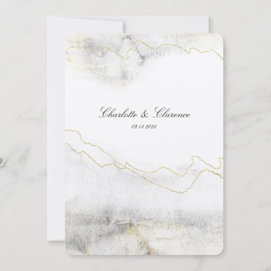 Champagne Gold Schwarz-weiß Watercolor Hochzeit Einladung (Rückseite)