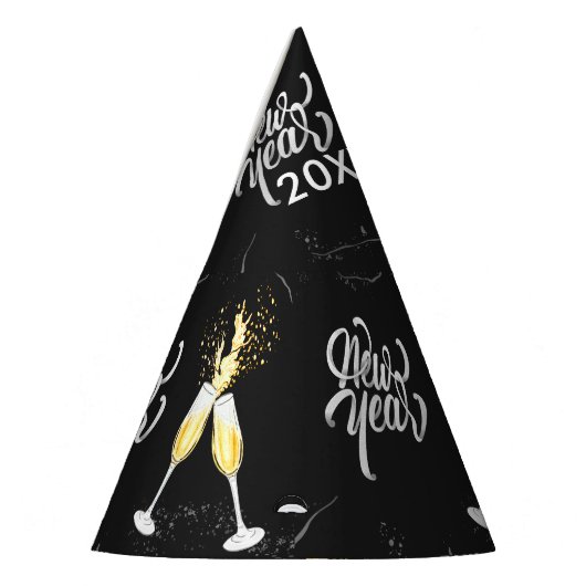 Champagne Gold Schwarzer Wein Glas Confetti Modern Partyhütchen (Links)