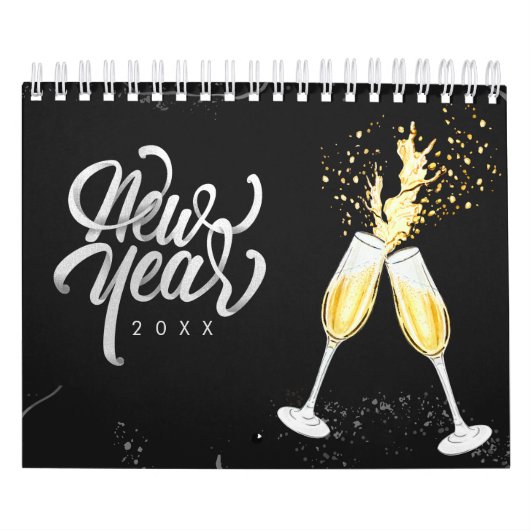 Champagne Gold Schwarzer Wein Glass Confetti Moder Kalender (Titelbild)
