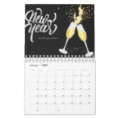 Champagne Gold Schwarzer Wein Glass Confetti Moder Kalender (Jan 2027)