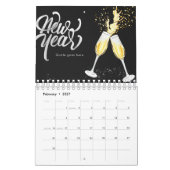 Champagne Gold Schwarzer Wein Glass Confetti Moder Kalender (Feb 2027)