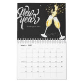 Champagne Gold Schwarzer Wein Glass Confetti Moder Kalender (Mär 2027)