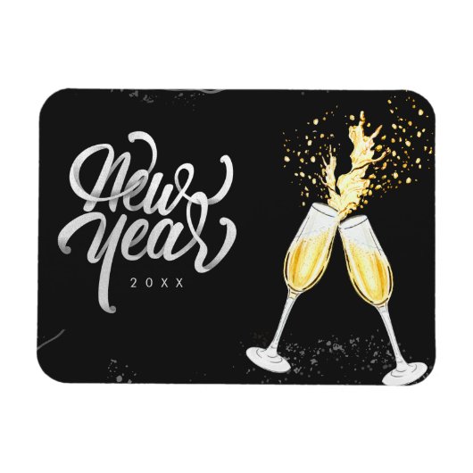 Champagne Gold Schwarzer Wein Glass Confetti Moder Magnet (Horizontal)