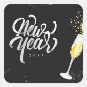 Champagne Gold Schwarzer Wein Glass Confetti Moder Quadratischer Aufkleber (Vorderseite)