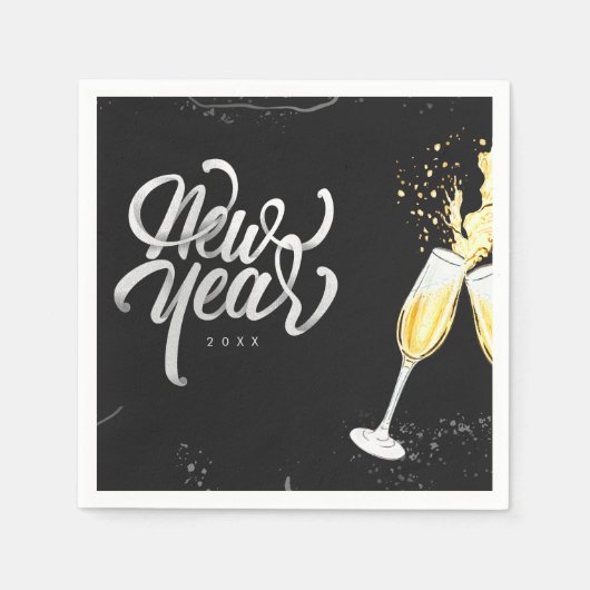 Champagne Gold Schwarzer Wein Glass Confetti Moder Serviette (Vorderseite)