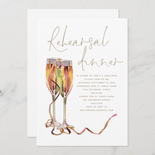 Champagne Gold Script Hochzeit Probe Dinner Einladung (Vorne/Hinten)