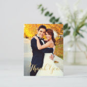 Champagne Gold Script Wedding Foto Vielen Dank Postkarte (Stehend Vorderseite)