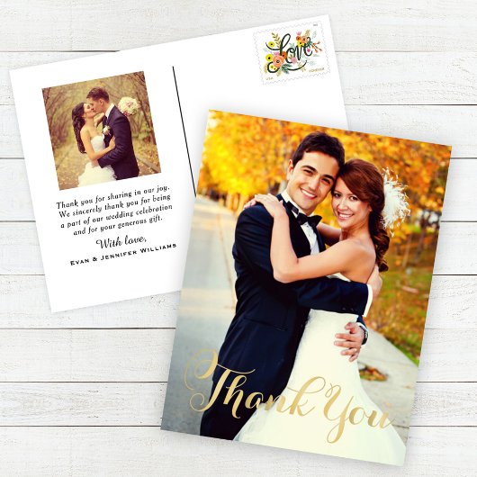 Champagne Gold Script Wedding Foto Vielen Dank Postkarte