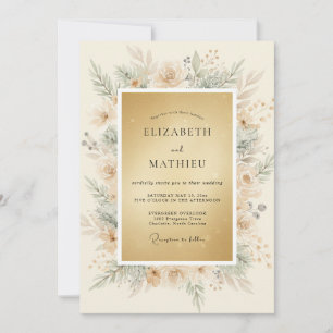 Champagne-Gold-Sprig-Eukalyptus-Hochzeit Einladung
