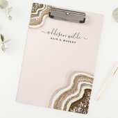 Champagne Gold Tan Brown Glitzer Agate Geode Klemmbrett