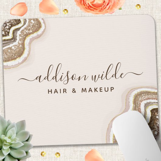 Champagne Gold Tan Brown Glitzer Agate Geode Mousepad