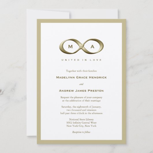 Champagne Gold Unendlichkeit Handklasp Hochzeit Ei Einladung (Vorderseite)