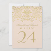 Champagne Gold Vintag Glam Wedding Tischnummer (Rückseite)