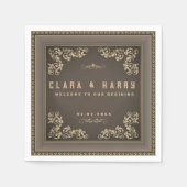 Champagne gold vintage floral wedding serviette (Vorderseite)