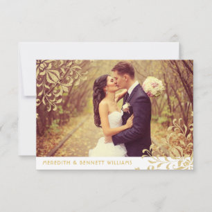 Champagne Gold Vintager Glamour Hochzeit Foto Dankeskarte