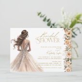 Champagne Gold Wedding Dress Gown Brautparty Einladung (Stehend Vorderseite)