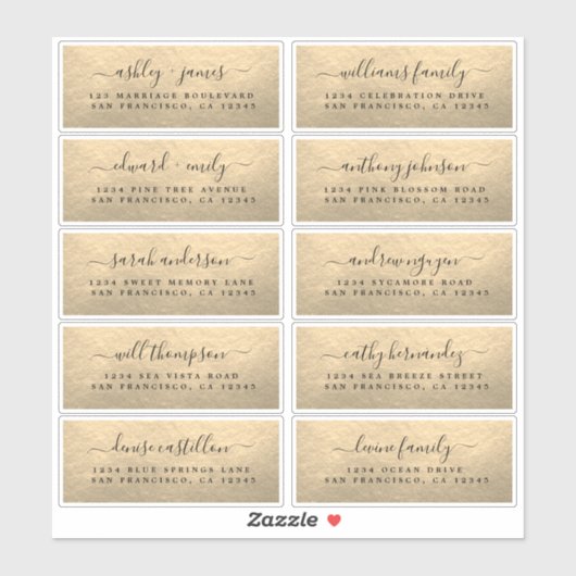 Champagne Gold Wedding Guest Address Labels (Blatt)