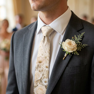 Champagne-Gold-Weiß-Botanische Hochzeits-Groomsmen Krawatte