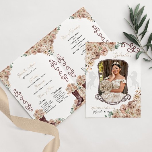 Champagne Gold Western Charro Quinceñera Programm