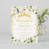 Champagne Gold White Floral Scroll Quinceanera Folieneinladung (Stehend vorne)