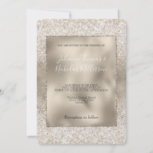 Champagne Gold White Glitzy Glitzer Wedding Einladung (Vorderseite)