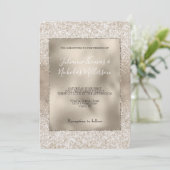 Champagne Gold White Glitzy Glitzer Wedding Einladung (Stehend Vorderseite)