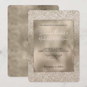 Champagne Gold White Glitzy Glitzer Wedding Einladung