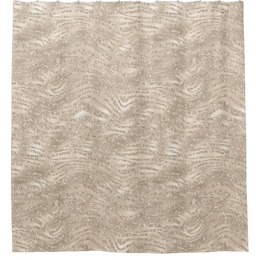 Champagne Gold White Glitzy Glitzer Zebra Print Duschvorhang (Vorderseite)