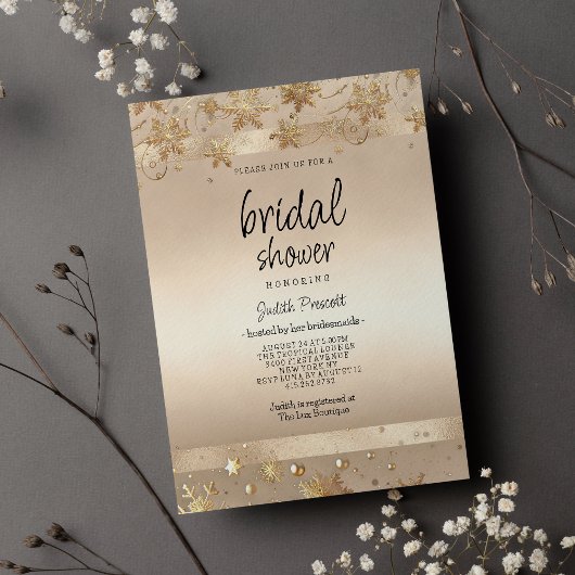 Champagne Golden Snowflakes Luxury Bridal Shower Einladung