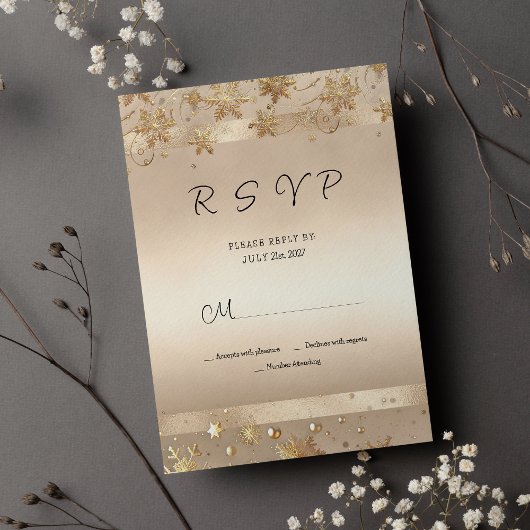 Champagne Golden Snowflakes Luxury RSVP Einladung