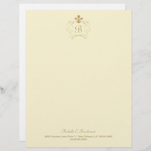 Champagne-GoldLilien-Monogramm Briefkopf (Vorne/Hinten)