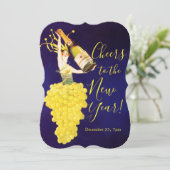 Champagne Grapes New Year's Eve Invitation Einladung (Stehend Vorderseite)