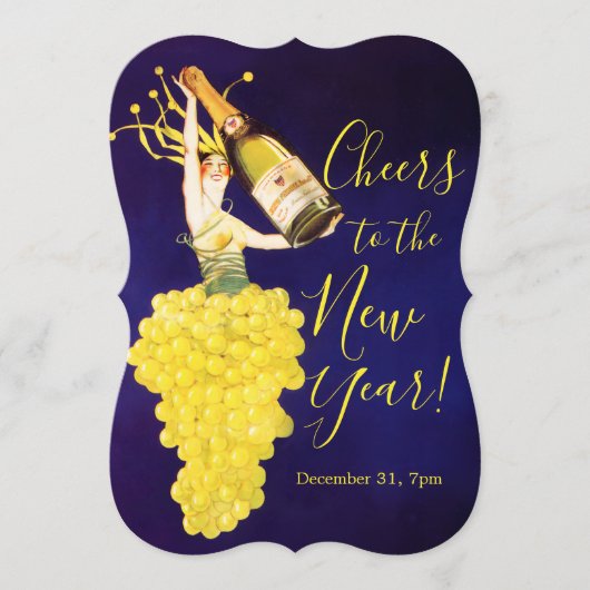 Champagne Grapes New Year's Eve Invitation Einladung (Vorderseite)