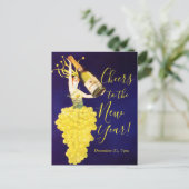Champagne Grapes NYE Invitation Postcard Feiertagspostkarte (Stehend Vorderseite)