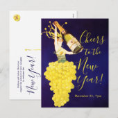 Champagne Grapes NYE Invitation Postcard Feiertagspostkarte (Vorne/Hinten)