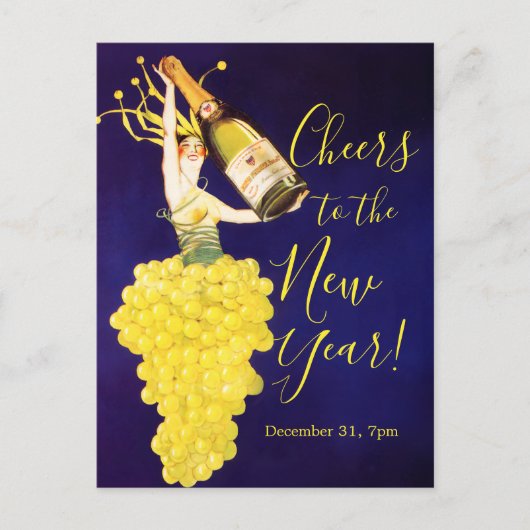 Champagne Grapes NYE Invitation Postcard Feiertagspostkarte (Vorderseite)