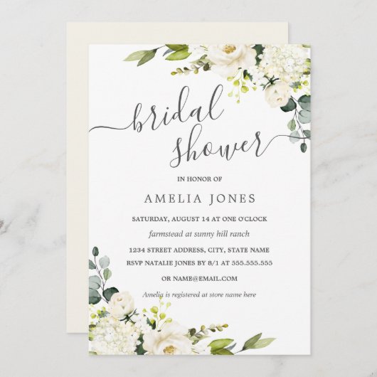 Champagne Green Watercolor Brautparty Einladung (Vorne/Hinten)