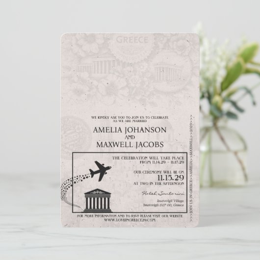 Champagne Griechenland Pass Einladung zur Hochzeit (Stehend Vorderseite)