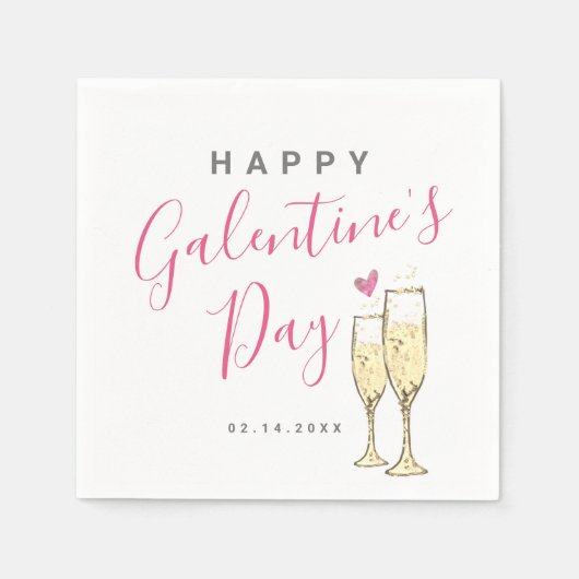 Champagne Happy Galentine's Day Serviette (Vorderseite)