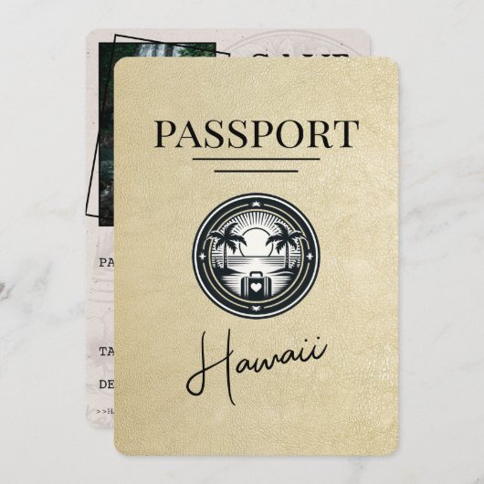 Champagne Hawaii Passport Save the Date (Vorne/Hinten)