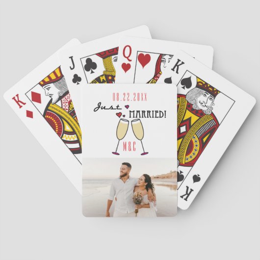 Champagne Hearts Foto Just Married Spielkarten (Rückseite)